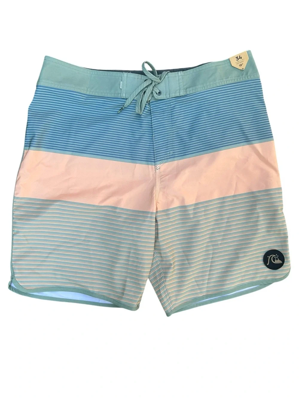 Quicksilver Highline 20” Striped Swim Trunks Size 34  NWT